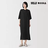 【MUJI 無印良品】女柔滑五分袖洋裝 S 黑色
