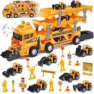 【盒損福利品】CuteStone 小小工頭開工!仿真三層工程運輸車套裝(6款迴力車+工程告示牌) 工程現場模擬 生日禮物推薦