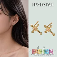 【HandStyle】耳環 優雅巴洛克星芒鑲鑽十字架耳釘(35028) 金色x耳釘式