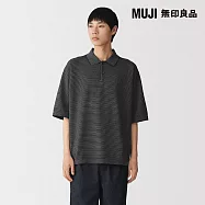 【MUJI 無印良品】男速乾可水洗針織短袖POLO衫 S 灰白橫紋