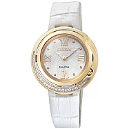 CITIZEN L系列 弦月精靈光動能時真鑽腕錶-金框x白皮帶