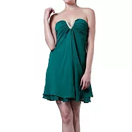 【摩達客】美國進口Landmark無肩帶V口名媛風藍綠色派對小禮服/洋裝(含禮盒/附絲巾)S