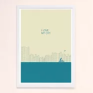 【摩達客】西班牙知名插畫家Judy Kaufmann藝術創作海報掛畫裝飾畫 (附Judy本人簽名)(含木框)我愛我的城市-藍綠色