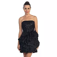 【摩達客】美國進口Landmark平口修身浪漫俏麗黑色晚宴公主小禮服派對洋裝(含禮盒/附絲巾)L