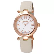 Folli Follie 擁抱晨曦時尚腕錶-玫瑰金框白x米白皮帶