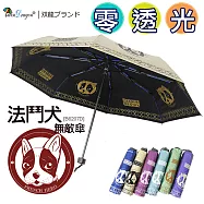 【雙龍牌】法鬥犬雙面圖案無敵晴雨傘/黑色膠零透光防曬降溫折傘/超強防風禮盒包裝華麗金