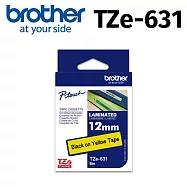 brother 護貝標籤帶 12 mm 黃底黑字 TZe-631 適用機型：PT-2420/1400/1650/300/1950/180/2700/1100/1280