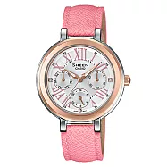 CASIO SHEEN 情定倫敦三眼時尚皮帶錶-SHE-3034BGL-7AUDR