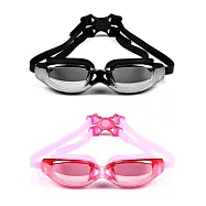 電鍍平光大框防水防霧成人泳鏡(YY-6311)電鍍粉色