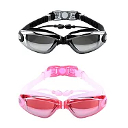 電鍍平光連體耳塞式防水泳鏡(YY-6615)電鍍粉色