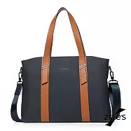 【Zoe s】嚴選頭層牛皮 雙色皮革 時尚撞色 手提公事包(海軍藍)