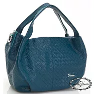 【Milla‧Janes米拉.珍妮絲】英倫風格 編織紋 抓皺兩用 真皮南瓜包(皇家藍)