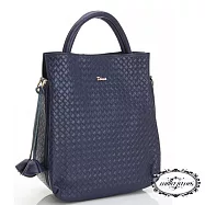 【Milla‧Janes米拉.珍妮絲】英倫風格 編織紋 真皮直筒包(皇家藍)