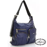 【Milla‧Janes米拉.珍妮絲】英倫風格 雙口袋 百變兩用 真皮後背包(皇家藍)