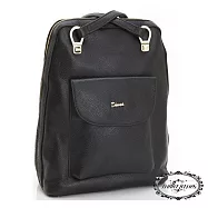 【Milla‧Janes米拉.珍妮絲】英倫風格 大開口 肩背後背 真皮貝殼包(魅力黑)