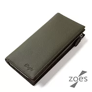 【Zoe’s】頂級牛皮 荔枝紋 大容量男士錢夾(軍綠)