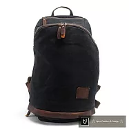 【Zoe’s】歐美復古時尚蠟帆布X瘋馬皮雙開拉鍊後背包(紳士黑)