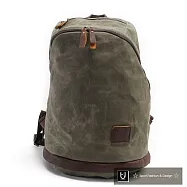 【Zoe’s】歐美復古時尚蠟帆布X瘋馬皮雙開拉鍊後背包(軍綠)