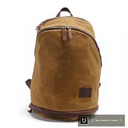 【Zoe’s】歐美復古時尚蠟帆布X瘋馬皮雙開拉鍊後背包(卡其棕)