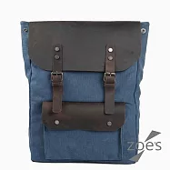 【Zoe&rsquo;s】韓版風格大容量真皮帆布掀蓋雙肩包(深邃藍)