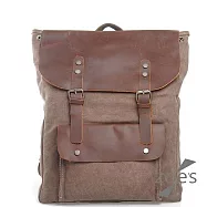 【Zoe&rsquo;s】韓版風格大容量真皮帆布掀蓋雙肩包(時尚棕)