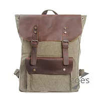 【Zoe&rsquo;s】韓版風格大容量真皮帆布掀蓋雙肩包(軍綠)