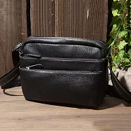 【H-CT】造型多拉鍊黑色真皮側背包(EU98601-1B-Y)