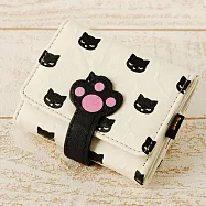 【Pooh Chan-噗將閉眼貓】三用可愛貓掌鈕扣短夾-【買就送純銀項鍊市價850】BLACK黑色