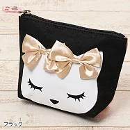 【Pooh Chan-噗將閉眼貓】緞帶啾啾零錢包【買就送純銀項鍊市價850】黑色(正面黑/背面粉