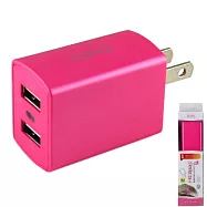 KooPin 超炫LED萬用雙孔USB充電器 5V/2.4A -台灣安規認證(亮桃)