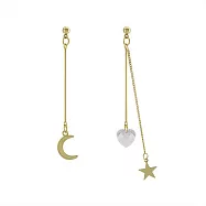 Snatch 星月代表我的心不對稱耳環 - 白 / Moon & Star Through My Heart Asymmetry Earrings - White