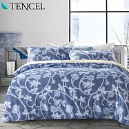 《幸福晨光》100%天絲雙人加大兩用被床包四件組- 歐羅巴藍