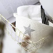 【收納職人】簡約北歐手感棉線編織五角星桌面小物置物籃/收納籃 白底灰星