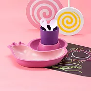 【綠色環保、植物玉米製】蝸牛造型兒童餐具組桃紅色