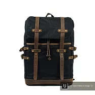 【US.STYLE】歐美冒險登山 蠟染帆布X瘋馬皮雙肩登山包(紳士黑)