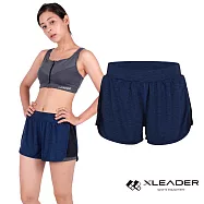 【LEADER】FTS-104假兩件 彈性吸排運動短褲 女款S(深藍)