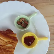 陶瓷迷你平底鍋造型醬料碟3入(共6色)粉紅3入