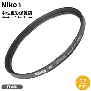 日本製尼康原廠Nikon保護鏡中性顏色濾鏡NC 52mm保護鏡NC-52(鋁合金框)Neutral Color Filter 52mm濾鏡