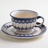 波蘭陶 藏青小卉系列 花茶杯盤組 220 ml 波蘭手工製