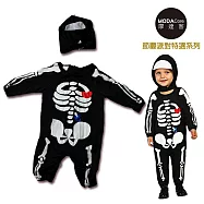 【摩達客派對】耶誕萬聖節派對-寶寶幼兒童小骷髏連身衣+頭套組合 長袖包屁衣兔裝S黑色