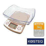 【KOSTEQ】福爾摩莎多功能附盆廚房料理電子秤-3kg(咖啡)