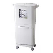 日本RISU|(H&H系列)直立雙層分類附輪(雙蓋)式垃圾桶 灰白色