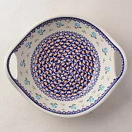 波蘭陶 青藍小花系列 雙耳圓形深餐盤 22cm 波蘭手工製