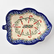 波蘭陶 拐杖糖系列 葉子造型深盤 波蘭手工製