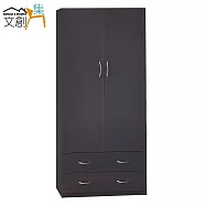 【文創集】羅迪 環保2.7尺塑鋼二門二抽衣櫃/收納櫃(4色可選+吊衣桿+二抽屜)胡桃色