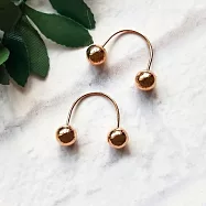 【Eli Jewelry】義大利進口正18K金 個性風U型雙小圓球18K玫瑰金C型耳環 耳針 (附金飾保證卡 重0.58錢)