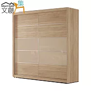 【文創集】艾戴夫 時尚6.1尺木紋推門衣櫃/收納櫃(三吊衣桿+開放多層格)