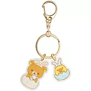 San-X 拉拉熊花園小兔子系列扣環鑰匙圈。懶熊+小雞