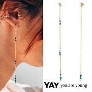 YAY You Are Young 法國品牌 Riviera 土耳其藍孔雀石耳環 金色垂墜式耳環 蔚藍海岸