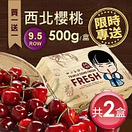 【優鮮配】(買1送1)空運9.5R華盛頓櫻桃500g/盒(共2盒/美國櫻桃/水果禮盒) 免運組